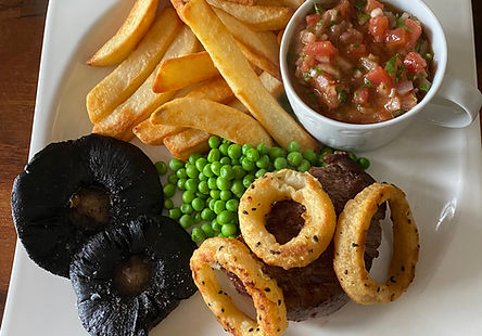 Steak with Tarragon Tomato Dressing and Oven Chips