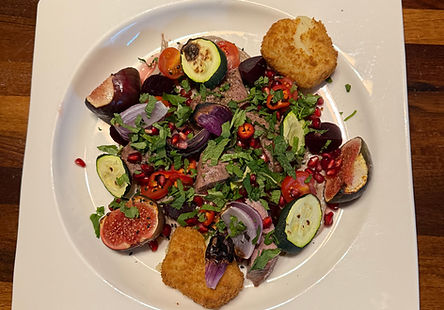 Lamb with Courgette, Figs, Beetroot, Tomatoes and Tahini Dressing