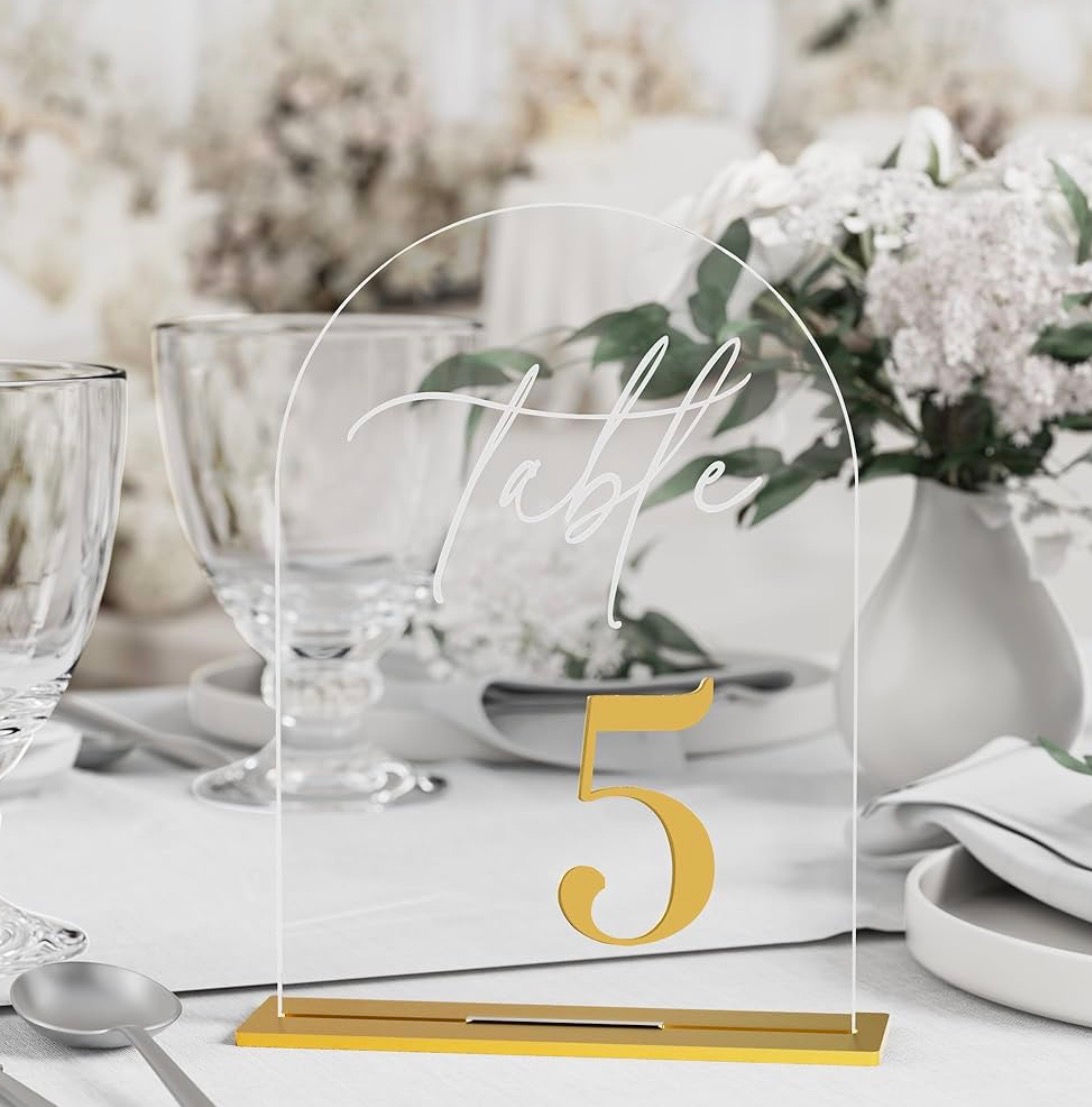 Table Numbers - Clear Acrylic with Gold Lettering