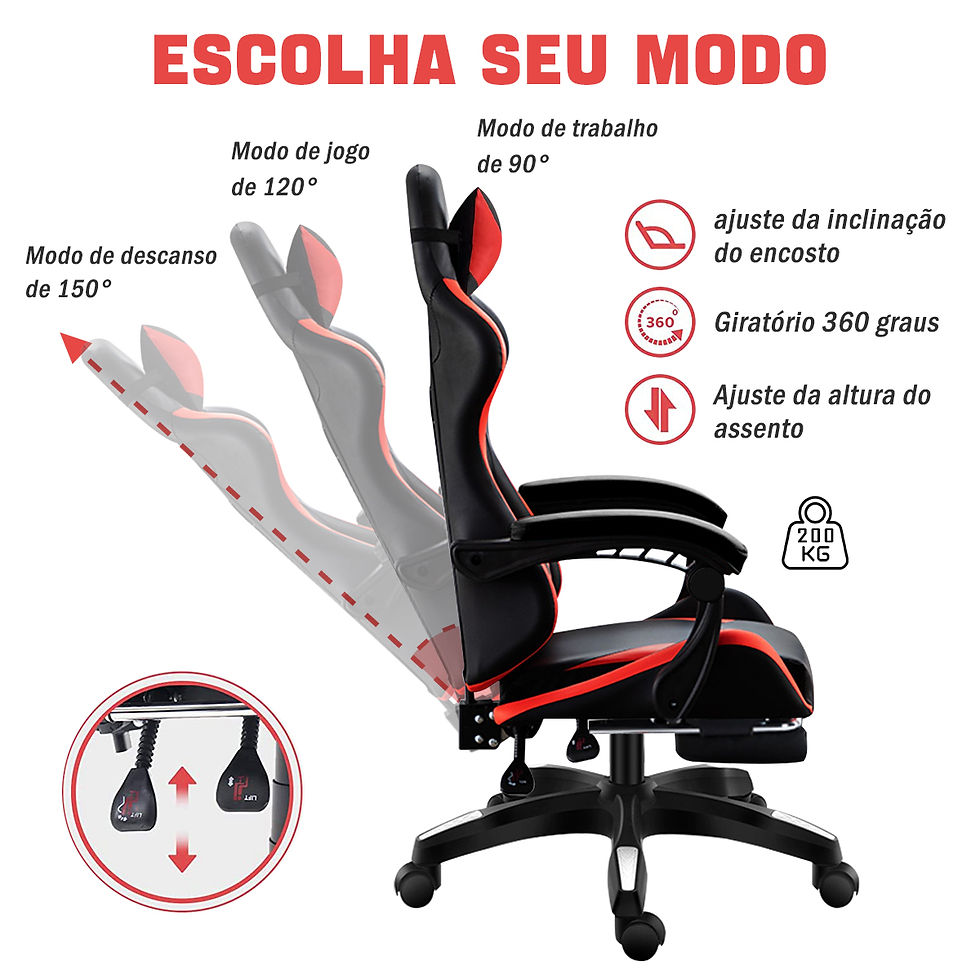 Miniatura: Cadeira de Jogos Python Ergonômica, Cadeira de Escritório, Cadeira Game