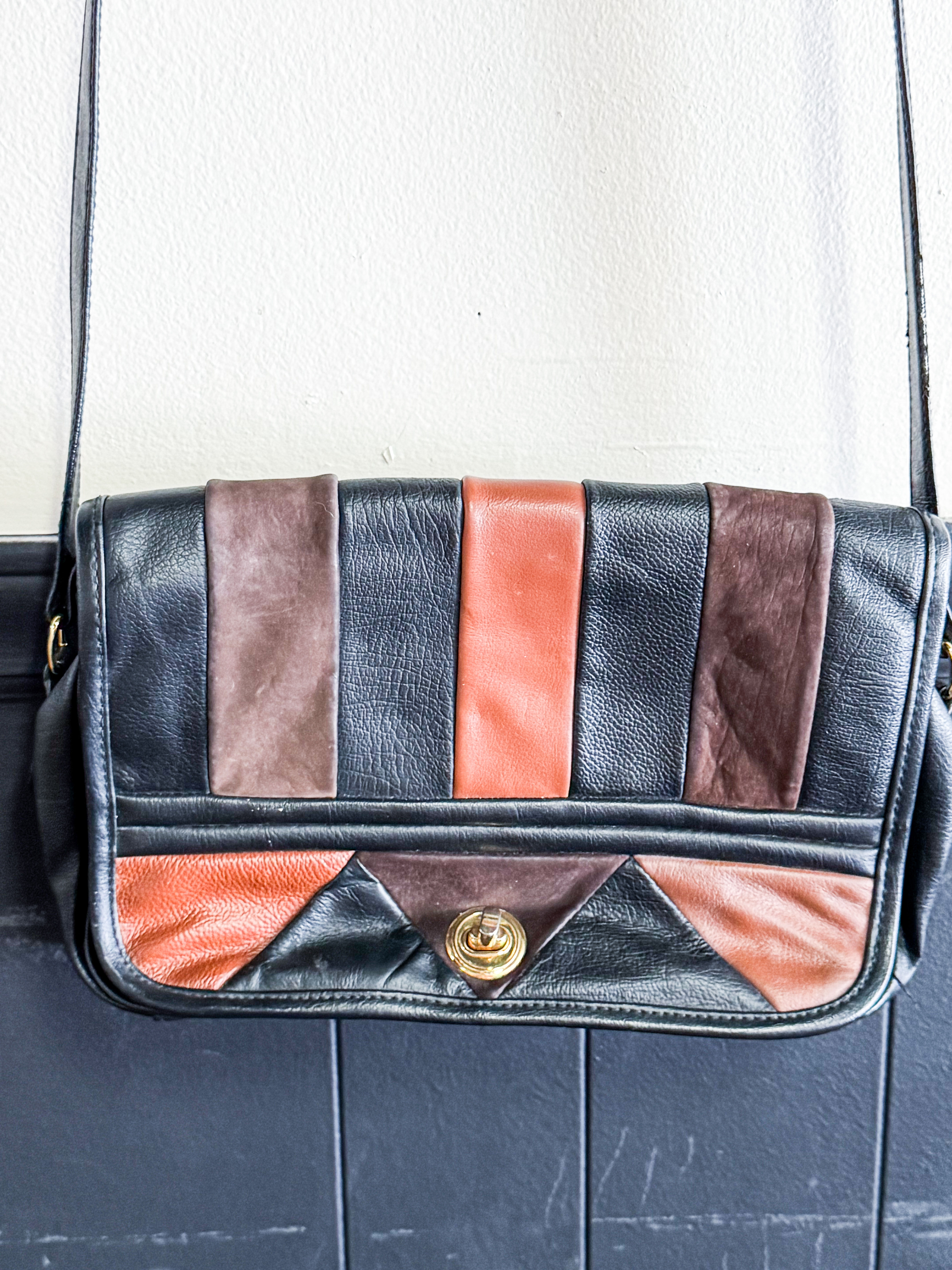 Avon black and brown leather crossbody bag 1995