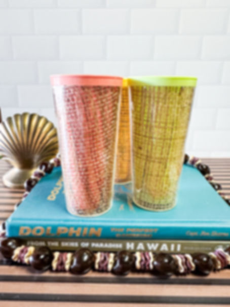 Set of three colorful Raffiaware tumblers