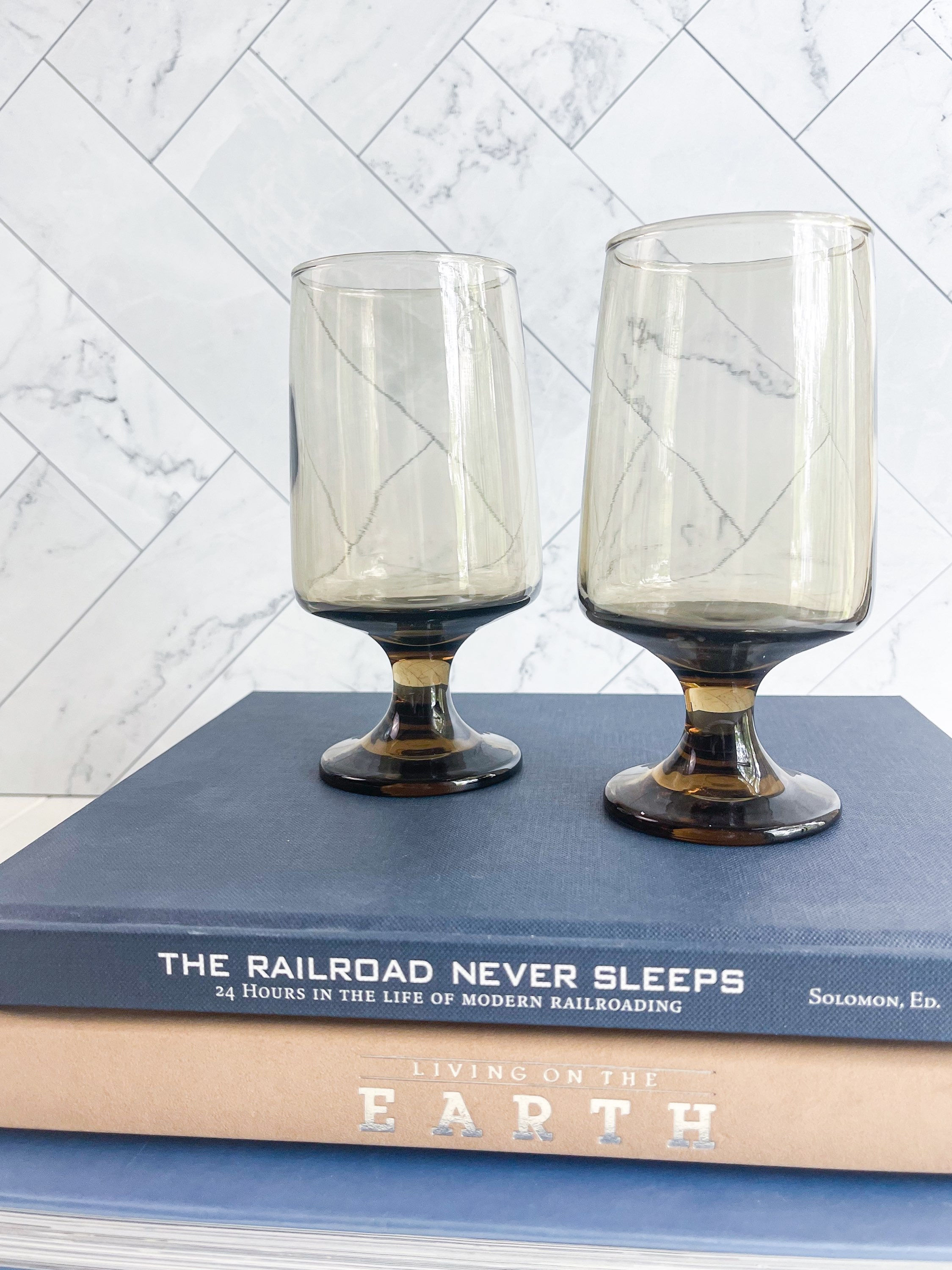 Libbey goblets - water, wine, coupe - tawny brown color