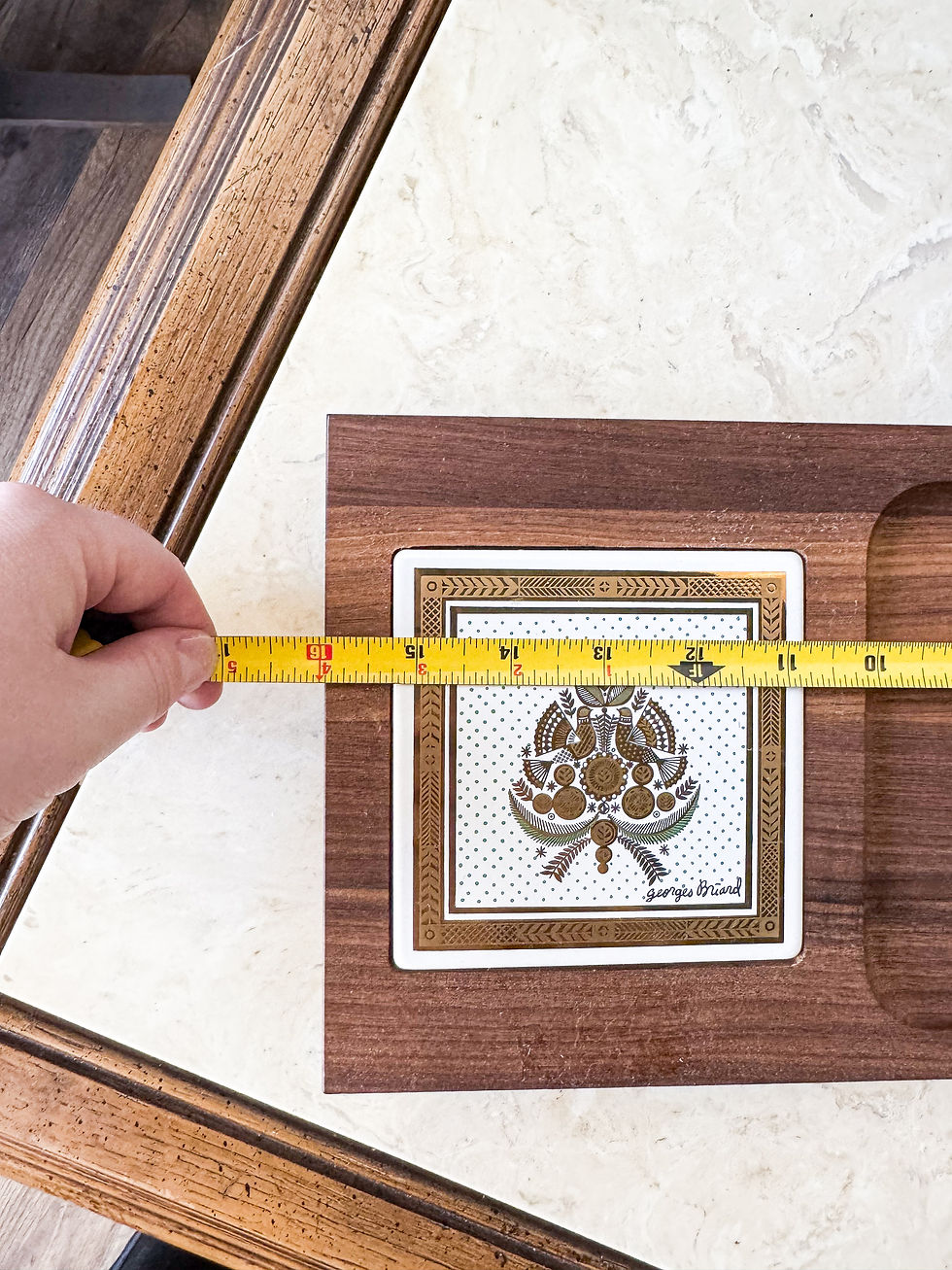 Thumbnail: MCM teak footed charcuterie tray with tile by Georges Briard