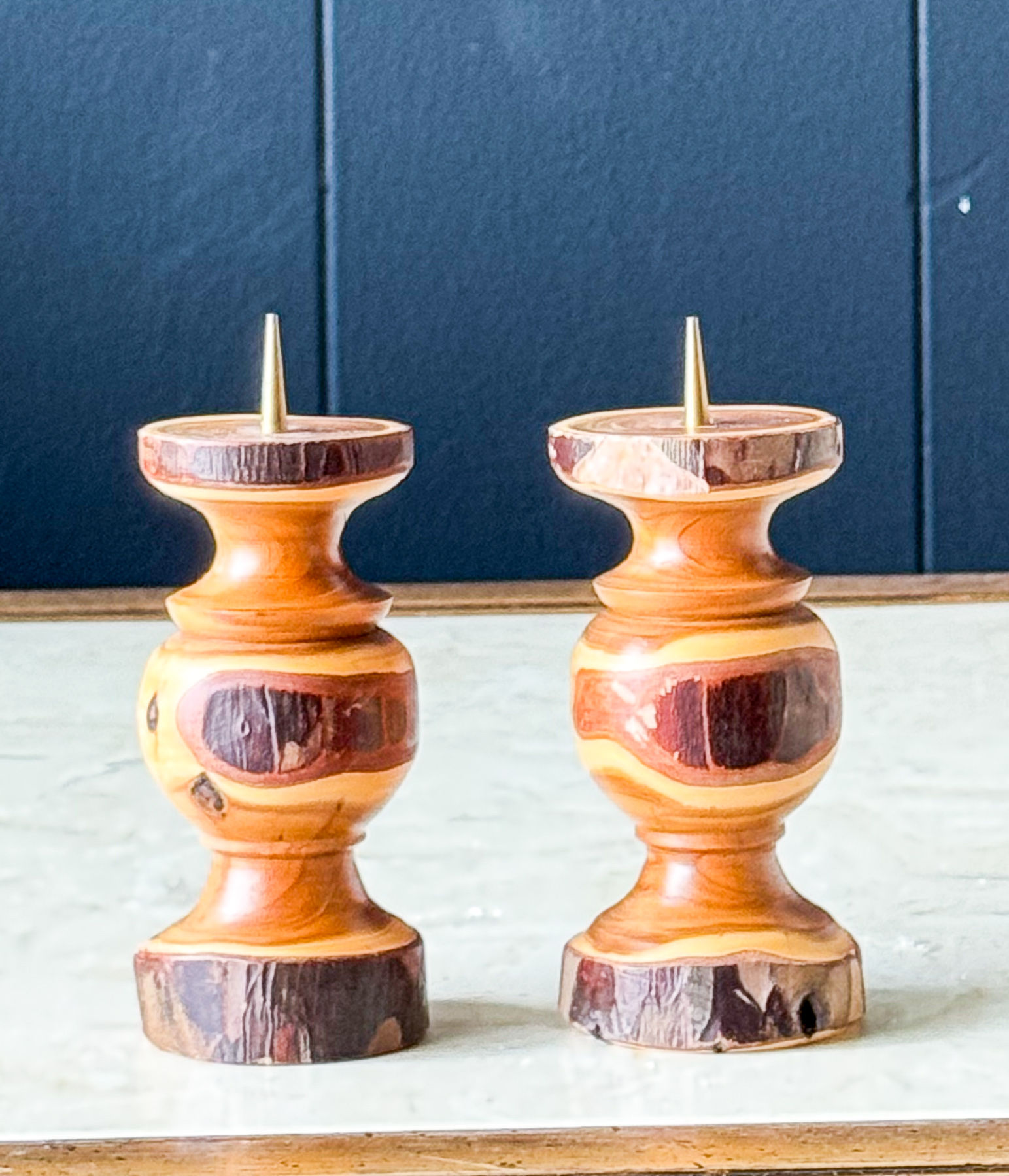Pair of handmade wood candle holders
