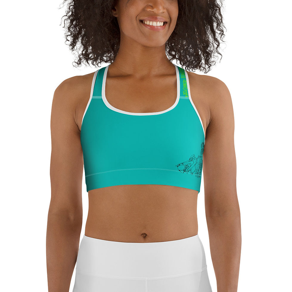 Thumbnail: Sports bra in Teal with Sled Chick Outline