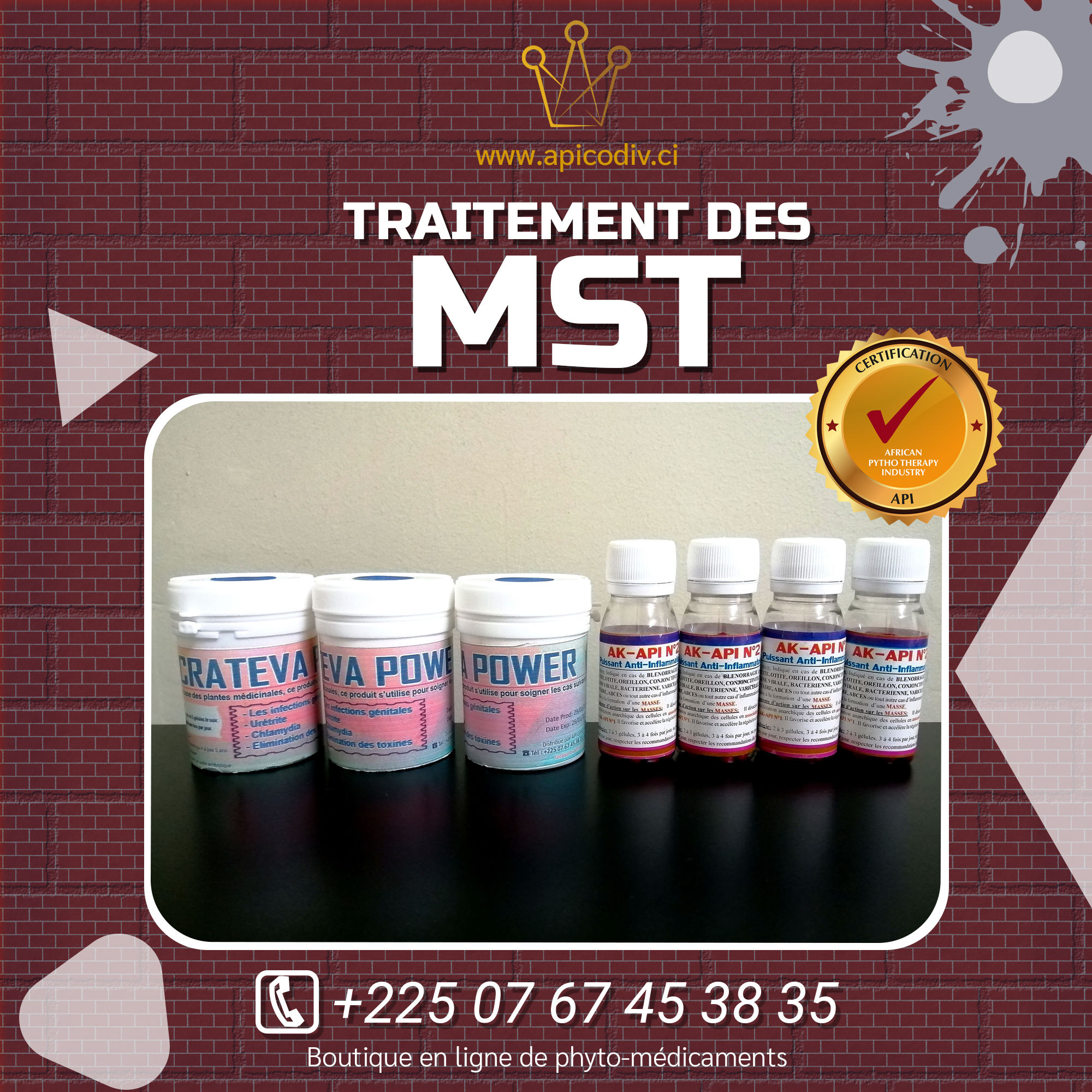 Composition du KIT MST : 3 boîtes de CRATEVA et 4 flacons de AK-API n°2
