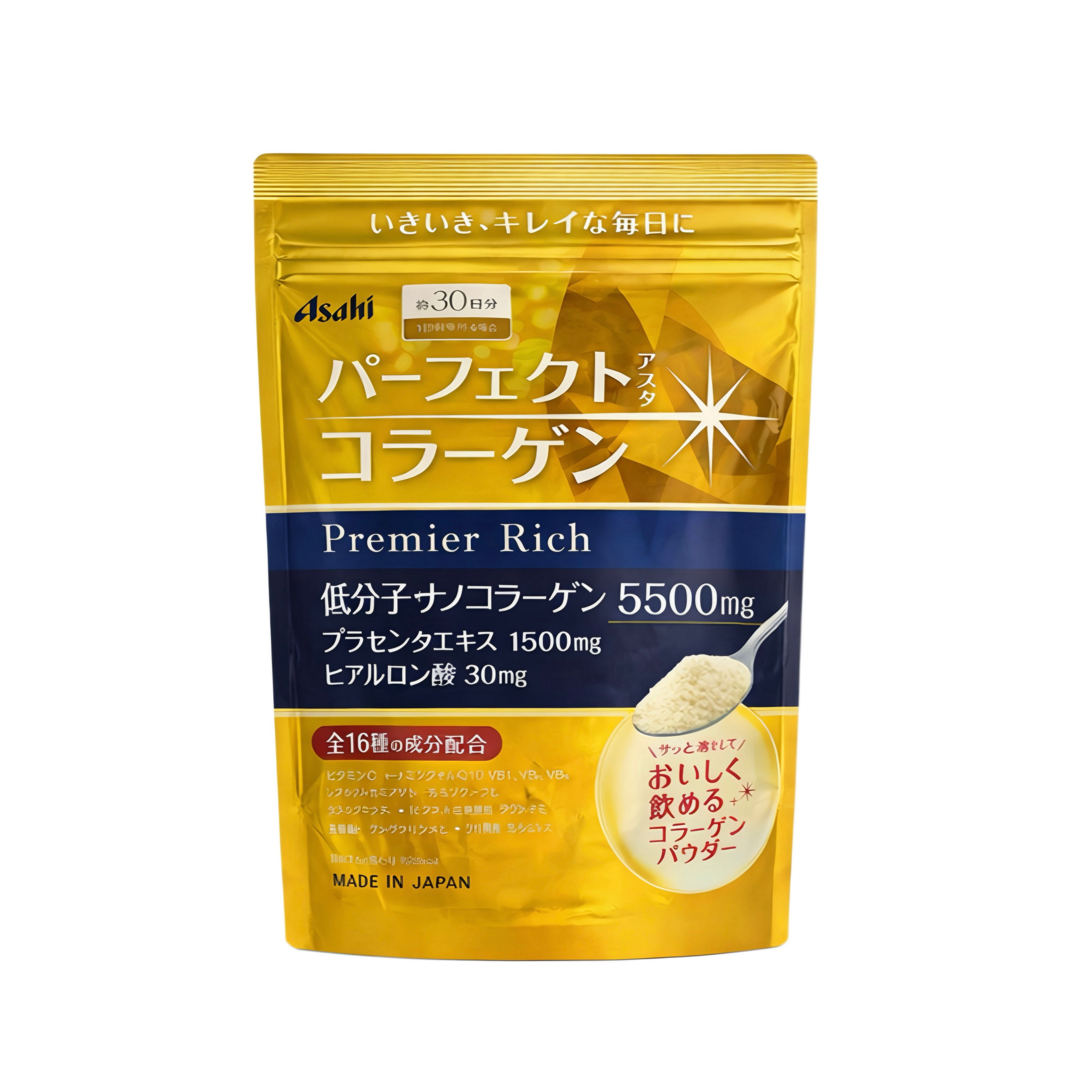 Asahi Колаген з Плацентою, Гіалур. кисл., Q10 Premier Rich 30 дн