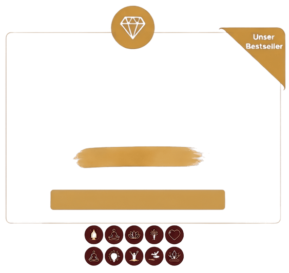 Ein Rahmen in der Farbe Gold. Am oberen Rahmen ist ein Diamant in einem goldenen Kreis, Rechts am oberen Rand in ein goldenes Eck, in dem steht: Unser Bestseller.