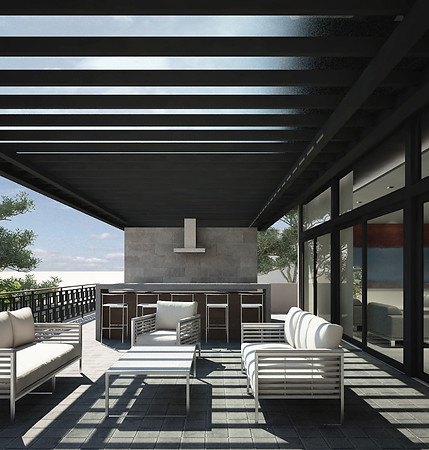 sala exterior+techo de cristal+asador