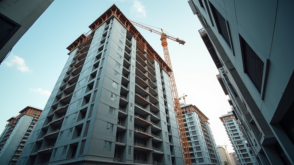 Eye-level view of modern residential building under construction