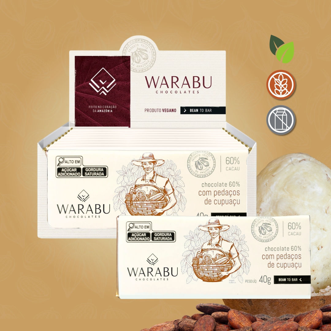 CHOCOLATE 60% CACAU COM PEDAÇOS DE CUPUAÇU (40g) - Display com 12 tabletes