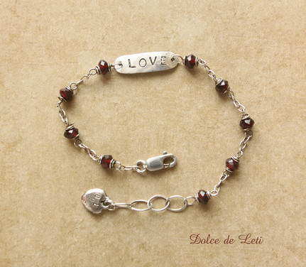 garnet, silver LOVE tag