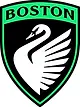 Black and green logo featuring a swan and the word "BOSTON" above it.
