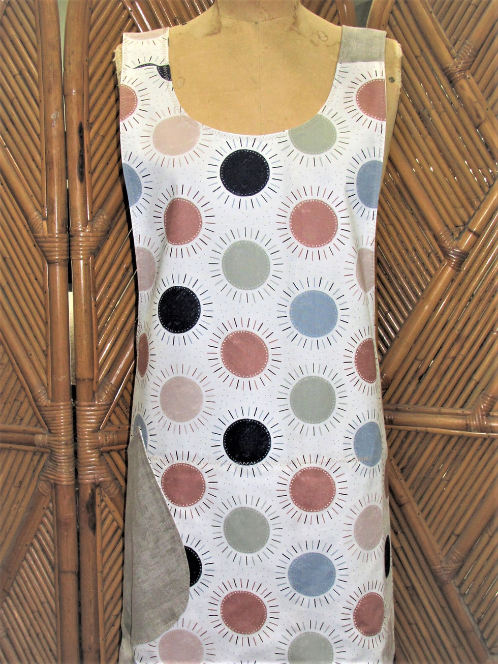 Thumbnail: Taupe Fabric with a Variety of Mushrooms w/Circles on Reverse Adult Smock Apron