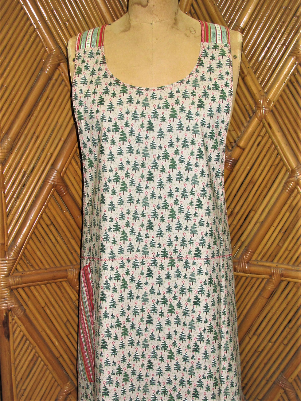 Thumbnail: Christmas Holly with Christmas Trees on the Reverse Adult Smock Apron