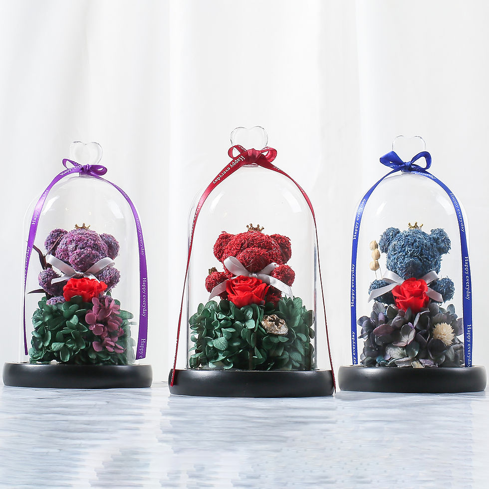 Thumbnail: Preserved Rose Bear with 8” LED Lights Dome, Red