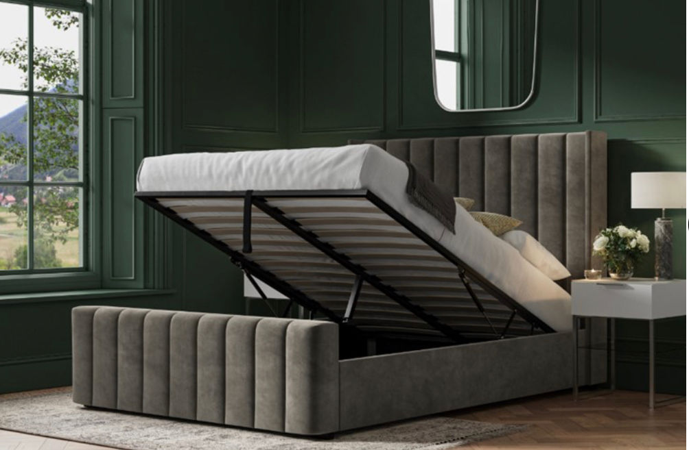 Harvey Wingback Plush Ottoman Storage Bed Frame