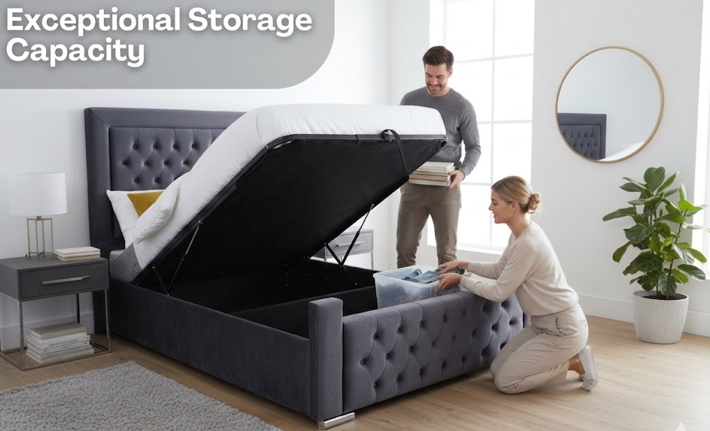 HILTON Ottoman Storage Luxury Frame + Memory Sprung Mattress