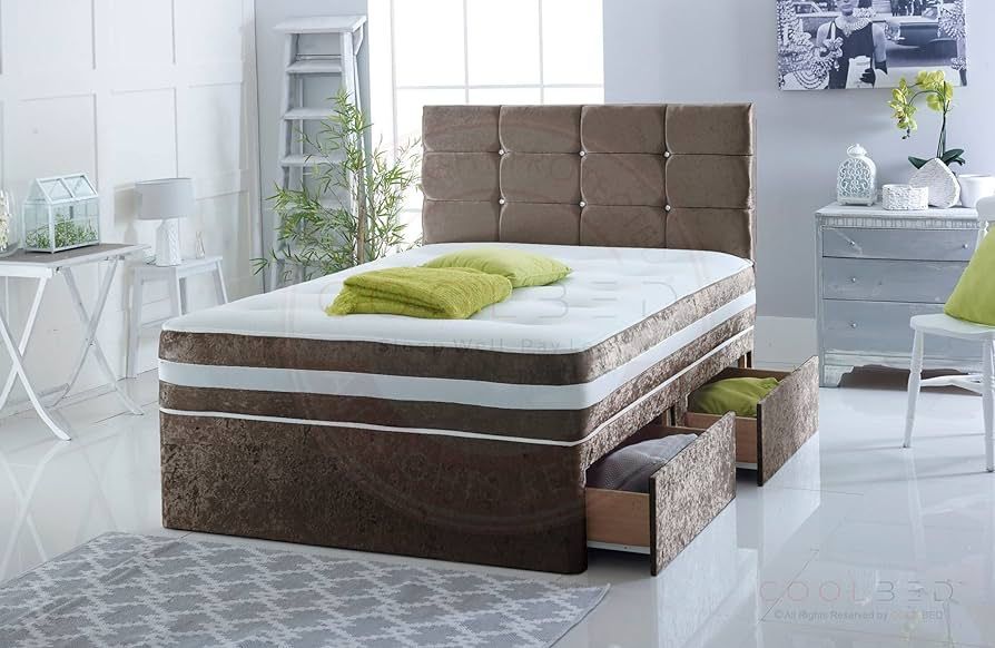 Thumbnail: Crush Velvet Divan Bed & Memory Sprung Mattress + Storage