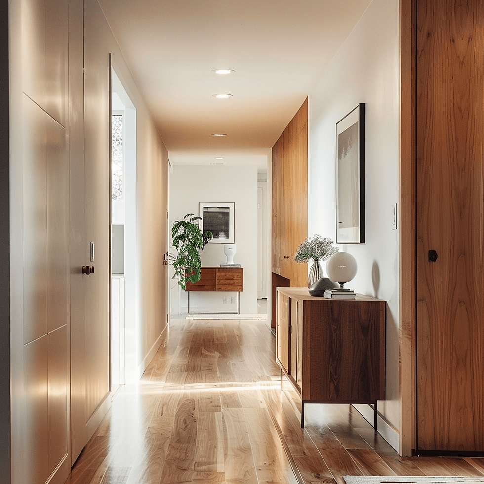 Mid-Century Modern hallway interior design with free ai app online