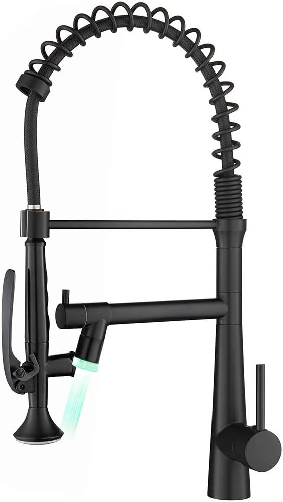 Image shows a modern kitchen interior with a black kitchen sink faucet as the focal point. The faucet's sleek black finish complements the kitchen's minimalist decor, enhancing both style and functionality. The countertop and cabinetry around it create a cohesive, elegant look, demonstrating how black faucets can seamlessly fit into different kitchen designs, adding a touch of sophistication and modernity.