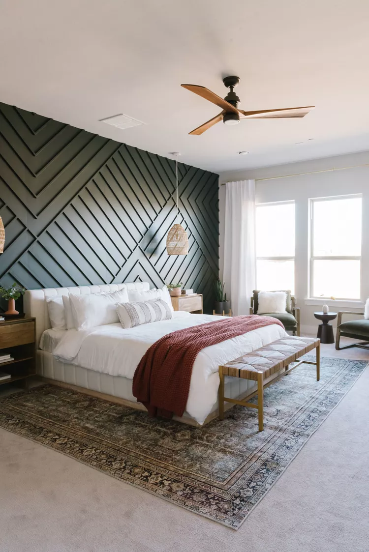 Board and Batten panelling in bedroom for best elegent interior design look
