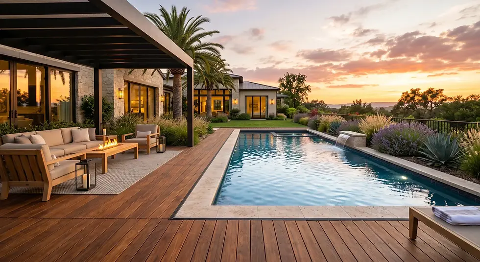 Well-maintained swimming pool deck designed to handle thermal expansion effectively.