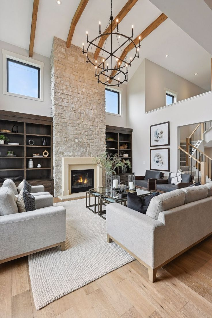 Farmhouse Vaulted Ceiling Living Room