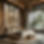Cozy bedroom with a large painting, wooden ceiling, and floor-to-ceiling windows. Neutral tones, layered bedding, and a tree outside.