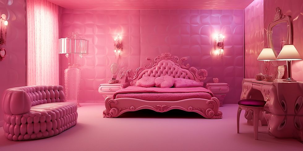 Barbie Room Decor - An elegant pink bedroom featuring a tufted headboard, ornate furnishings, and soft lighting, exemplifying luxurious Barbie-inspired decor.