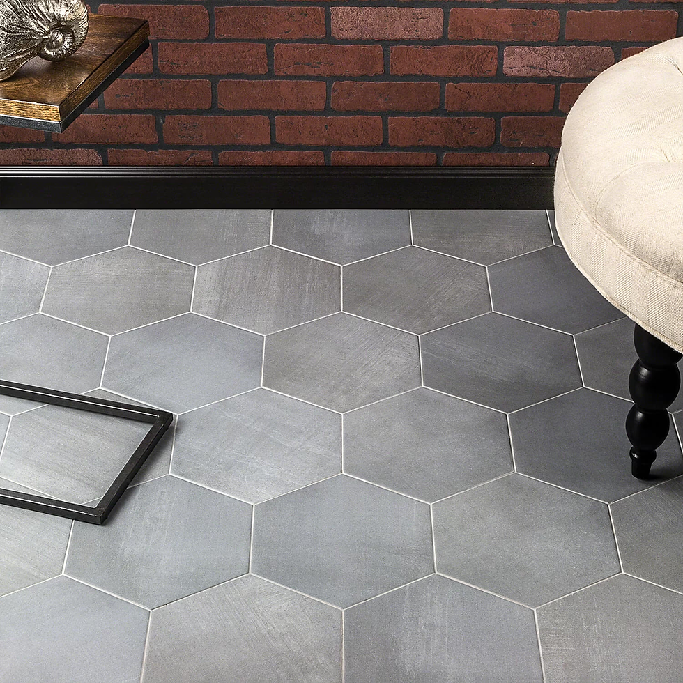 Gray Hexagon Tiles: Gray and White Bathroom Design