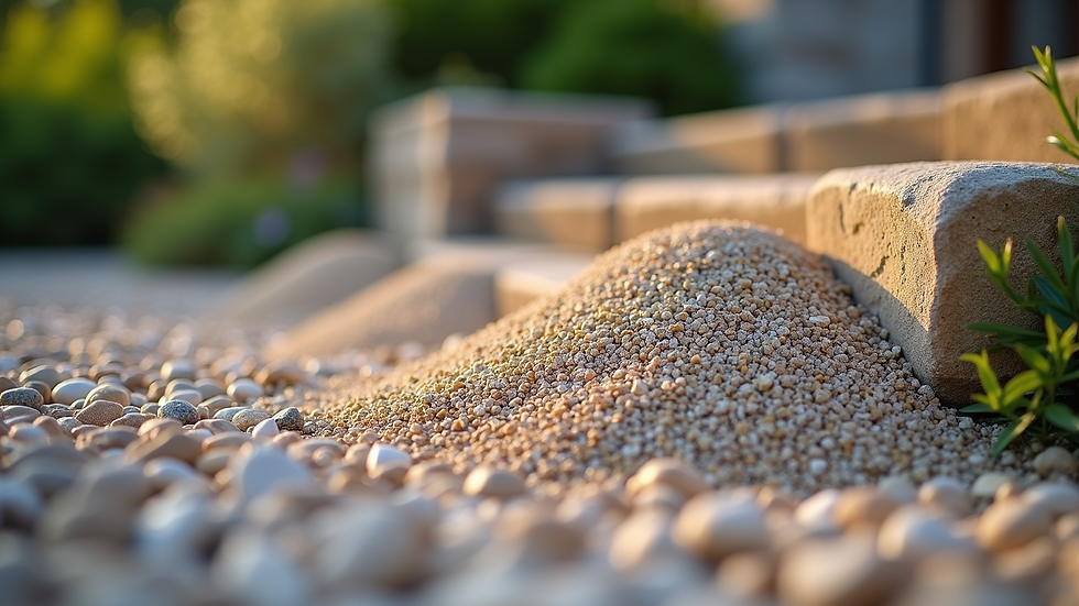 High angle view of different crushed stone types in landscaping