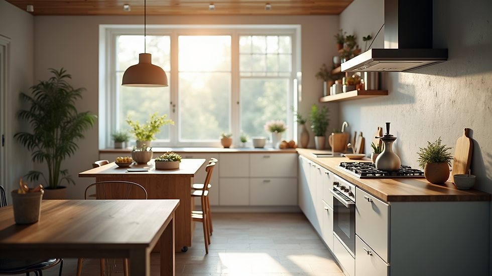 High angle view of a modern kitchen interior