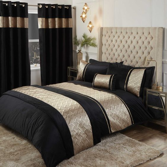 Black and Brass Fixtures Luxury Black Bedroom