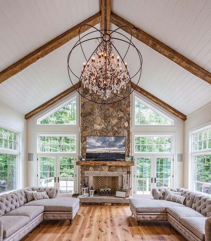 Farmhouse Vaulted Ceiling Living Room