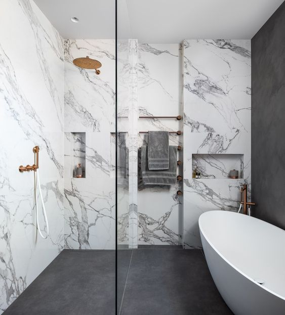 Gray Floor with White Walls: Gray and White Bathroom Design