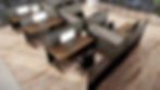 A modern office with open-plan layout, featuring sleek, modular cubicles with soundproofing panels and adjustable lighting.