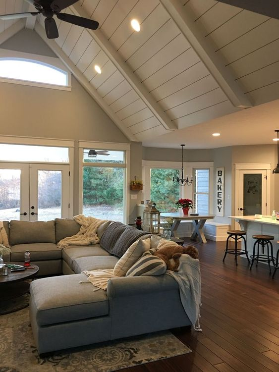 Farmhouse Vaulted Ceiling Living Room