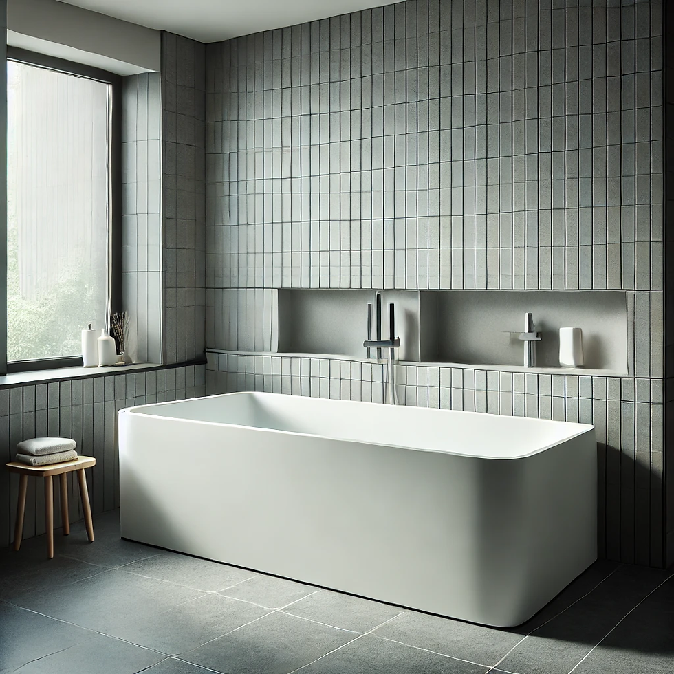 White Bathtub with Gray Surround: Gray and White Bathroom Design