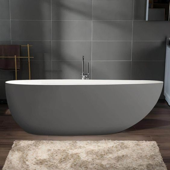 Gray Bathtub with White Surround: Gray and White Bathroom Design