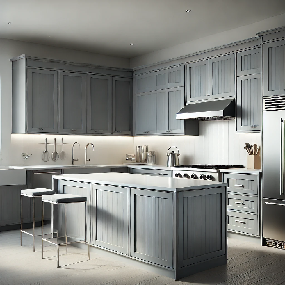 Gray Cabinetry with White Countertops: Gray and White Bathroom Design