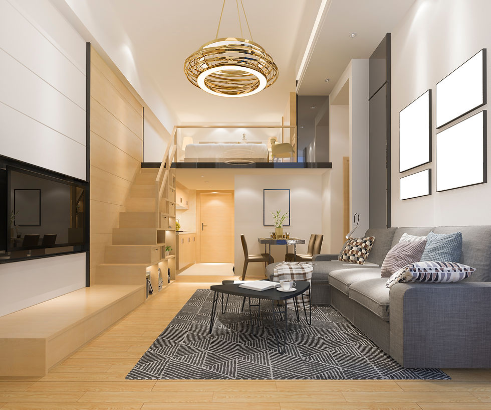 "A modern loft-style apartment interior featuring elegant design elements, exemplifying the perfect blend of realtor and interior designer collaboration."