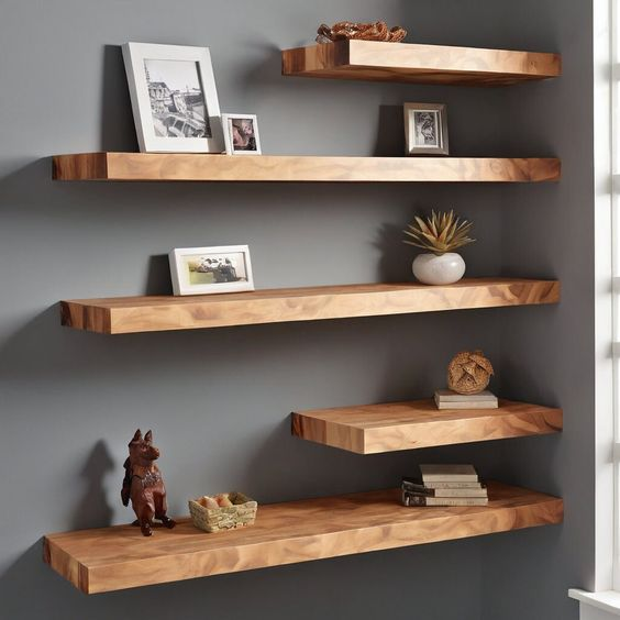 Natural Wood Floating Shelves: