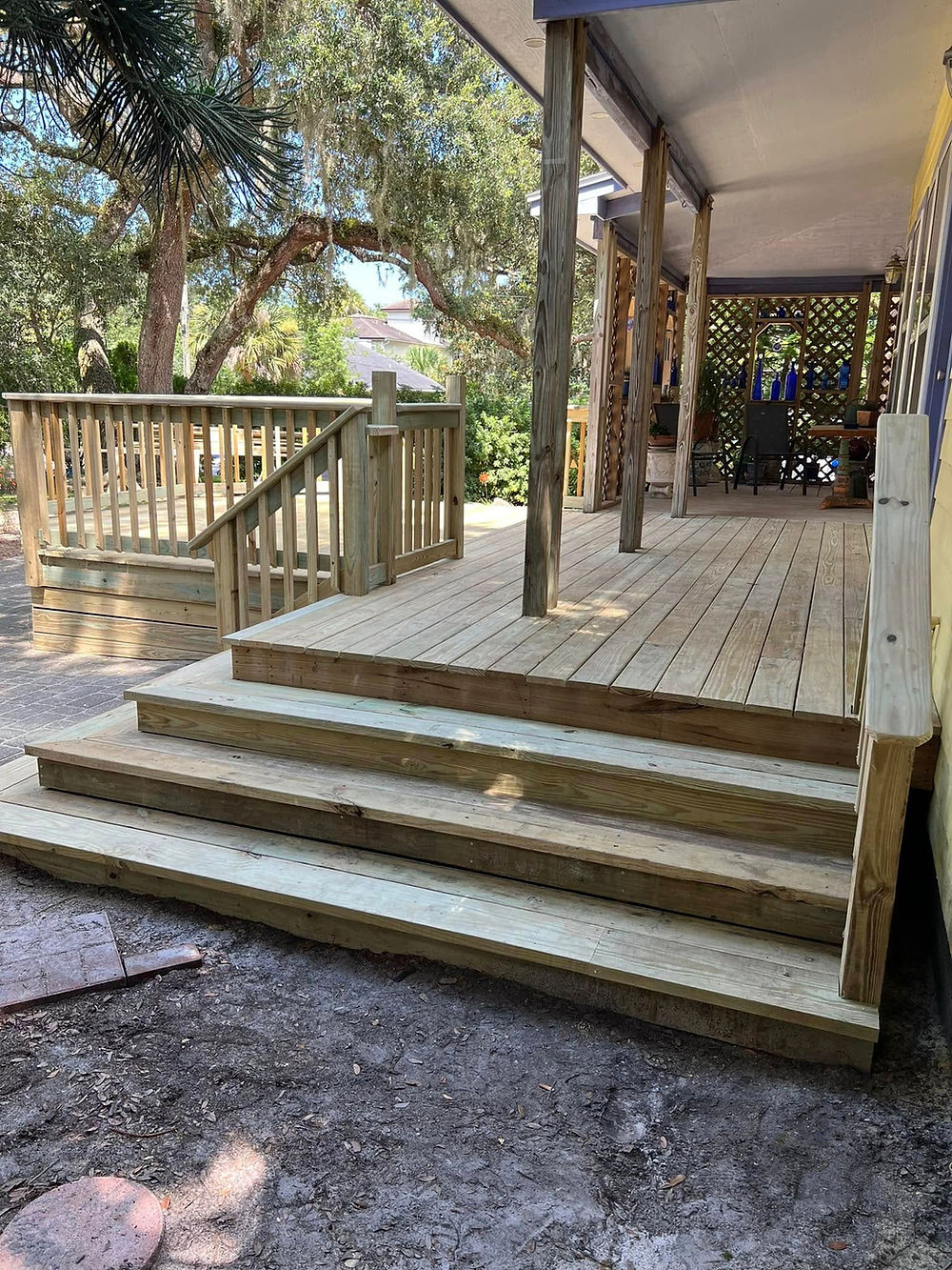 Newly built wooden deck and stairs, a St Augustine construction project