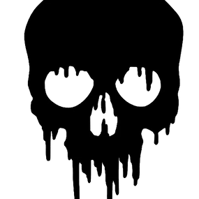 Allistar, logo over short dripping skull