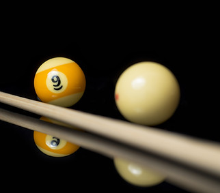 Poster photo for tournaments, Shot on the nine ball in pool, billiard balls, white cue bal