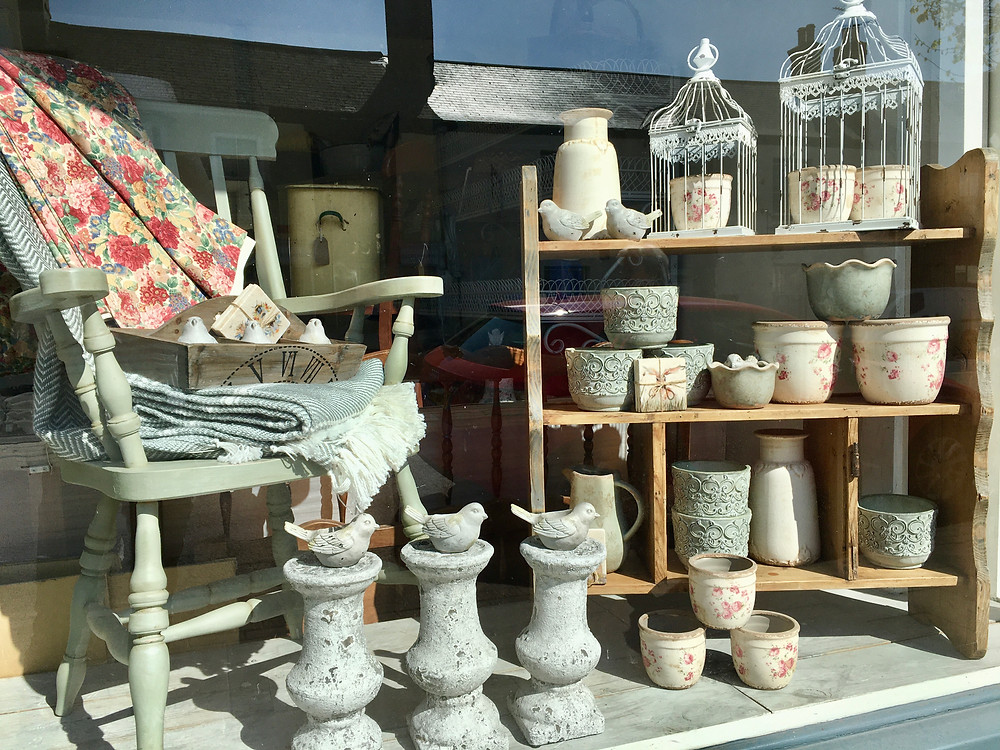A view of Source for the Goose shop, showing shabby chic, vintage items for sale