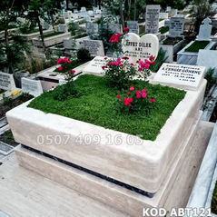 Çift Kişilik Çift Katlı Kaplan Postu Kuşaklı Traverten Taşlı Blok Kalın Mermer Mezar