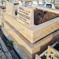 Çift Kişilik Çift Katlı Kaplan Postu Kuşaklı Traverten Taşlı Blok Kalın Mermer Mezar